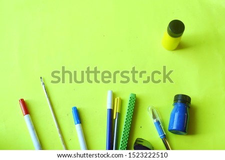 Colorful stationary flat layout photography