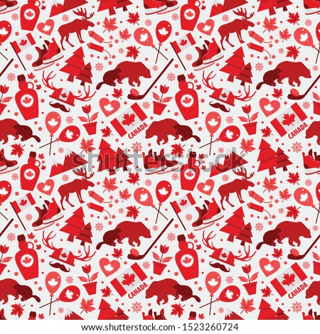 Canada sign and symbol, Icons bright design flat set in seamless pattern.