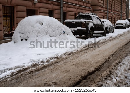 The parked cars brought by snow in Saint Petersburg after powerful snowfall