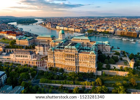 Budapest Hungary - skyline panorama of Budapest. The Danube the Parliament the Chain Bridge and the Buda Castle and the Margaret bridge . Royalty-Free Stock Photo #1523281340