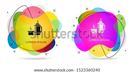 Color Thermos container icon isolated on white background. Thermo flask icon. Camping and hiking equipment. Abstract banner with liquid shapes. Vector Illustration
