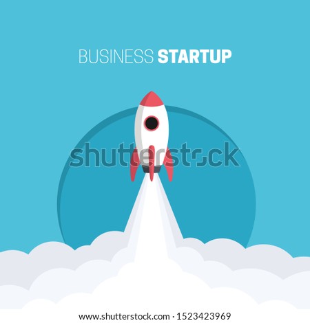 Flat design business startup launch concept, rocket icon. Vector illustration.