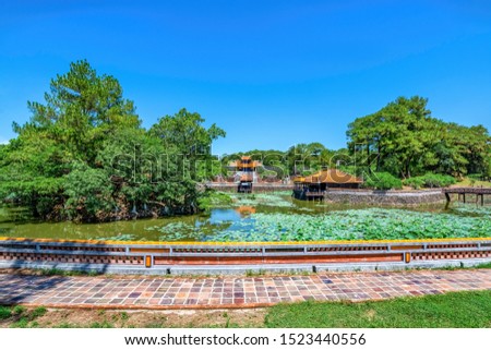 Luu Khiem lake in Vietnam ancient Tu Duc royal tomb near Hue, Vietnam. A Unesco World Heritage Site. 