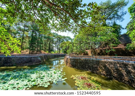 Luu Khiem lake in Vietnam ancient Tu Duc royal tomb near Hue, Vietnam. A Unesco World Heritage Site. 