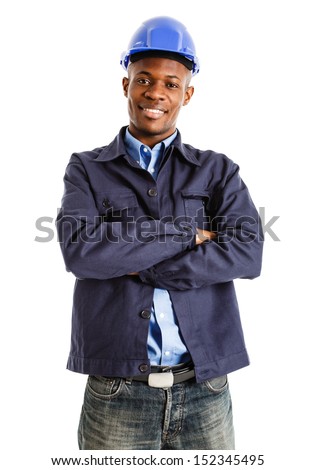 Portrait of a smiling engineer. Isolated on white