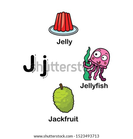 Alphabet Letter J-jackfruit,jelly,jellyfish vector illustration