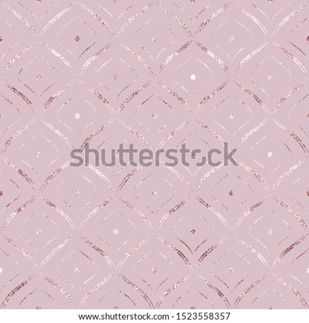 Interesting subtle wallpaper. Beautiful art deco background. Thin seamless pattern. Elegant fan tiles. Abstract delicate fishnet rose gold. Design for cover, textile, paper, packaging, wallpaper, card