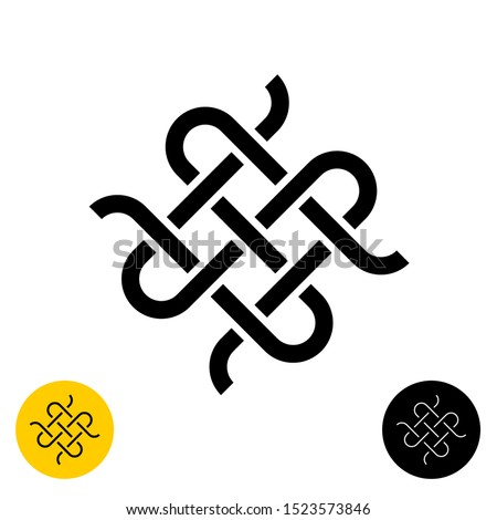  Weave knots celtic style logo. Intersected textile woven lines symbol. Adjustable line width. Royalty-Free Stock Photo #1523573846