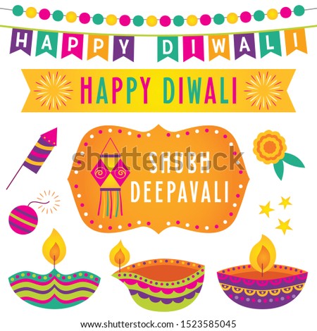 Happy (Shubh) Diwali banners and decoration, vector set