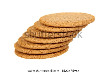 Round cookies with whole wheat. Healthy snack. Isolated on white background.
