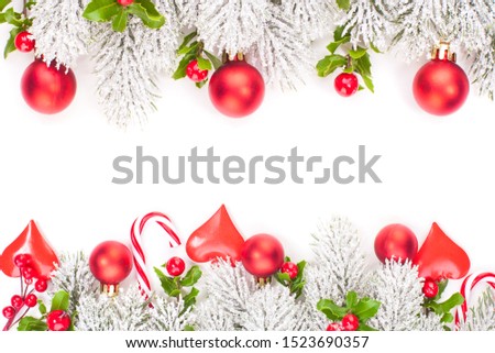 Christmas background. Red and green Christmas decorations border