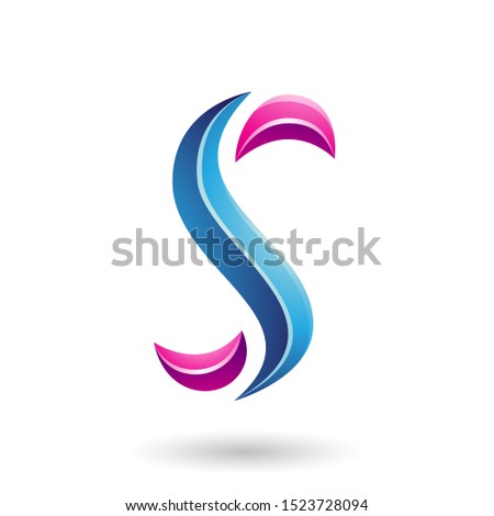 Illustration of Magenta and Blue Glossy Snake Shaped Letter S isolated on a White Background