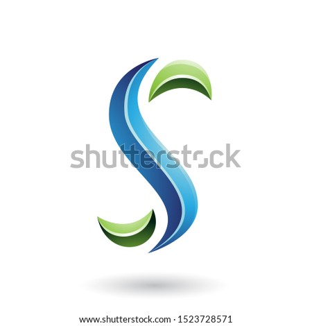 Illustration of Green and Blue Glossy Snake Shaped Letter S isolated on a White Background