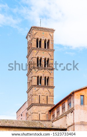 Bell tower of Temple of Venus and Rome at Roman Forum, Rome, Italy.