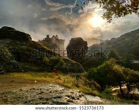 Rocky Monasteries Meteora Greece - beautiful landscape panorama, beautiful nature and tourist landmark, Rocky Mountains