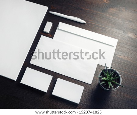 Business stationery mock-up. Blank template for branding identity on wooden background. For graphic designers portfolios.