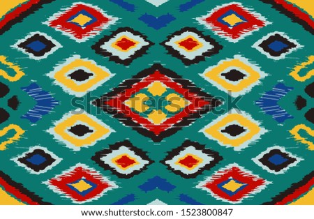 Ikat geometric folklore ornament with diamonds. Tribal ethnic vector texture. Seamless striped pattern in Aztec style. Folk embroidery. Indian, Scandinavian, Gypsy, Mexican, African rug. 