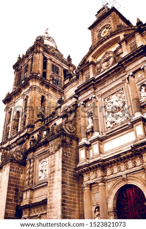 Vintage effect photo of the detail of the facade of the Metropolitan Cathedral of Mexico City.