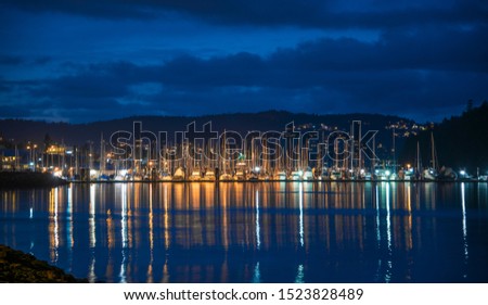 Nanaimo marina at night time.