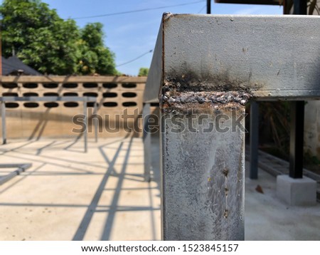 weld of steel elements on outdoors construction.