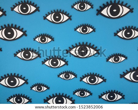Seamless pattern in psychedelic style of opened human eyes with lashes. Trendy seamless texture for covers, wrapping paper and textile design. Modern hipster style. Concept in envision, being watched.