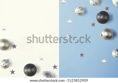 Christmas bauble ornaments - overhead view flat lay