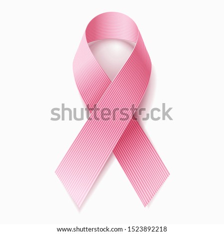 Pink ribbon, breast cancer awareness symbol, isolated on white background. 3D realistic vector illustration