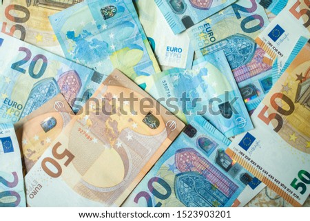 Variety of euro money background top view european finance concept