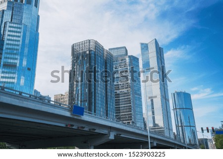 The overpass and its surrounding modern city buildings in the capital city of China