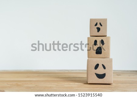 Table top view of decoration Happy Halloween day background holiday concept.Flat lay accessories essential object to party the jack o lantern on gift box  on rustic stone.Space for creative design.
