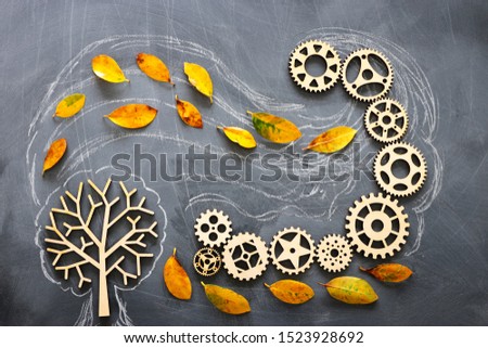 Education image of tree with cog wheels. Concept of learning and creative thinking