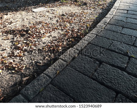 Stone paved alley and fresh cut green grass