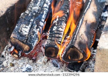 Closeup of a warm fire burning in a campfire