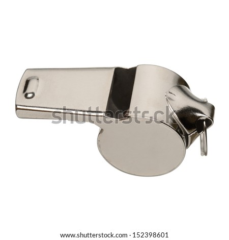 Metal sport whistle isolated on white background