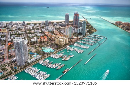 Aerial view of South Pointe park and ocean, Miami.