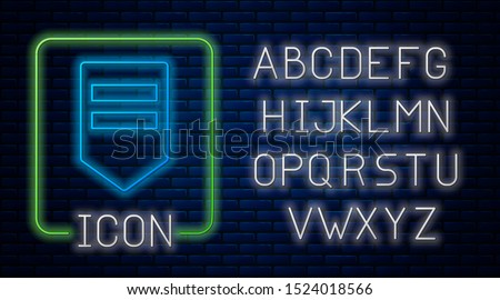 Glowing neon Chevron icon isolated on brick wall background. Military badge sign. Neon light alphabet. Vector Illustration