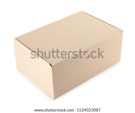 Closed cardboard box on white background. Mockup for design