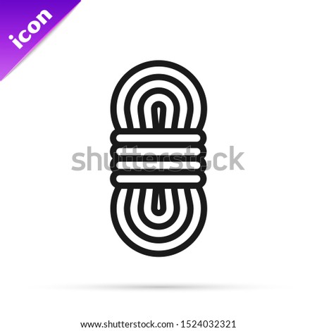 Black line Climber rope icon isolated on white background. Extreme sport. Sport equipment.  Vector Illustration