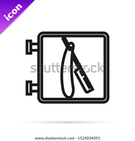 Black line Barbershop with razor icon isolated on white background. Hairdresser logo or signboard.  Vector Illustration