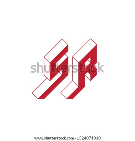 SR - monogram or logotype. Isometric 3d font for design. Vector volume alphabet. Outline fonts. Three-dimension letters. S and R.