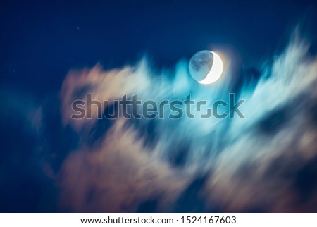 Beautiful moon background, scary dark cloudy sky, horror night of Halloween holiday