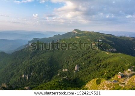 View of Eastern Carpathian mountains from Toaka Peak in Ceahlau National Park, Romania