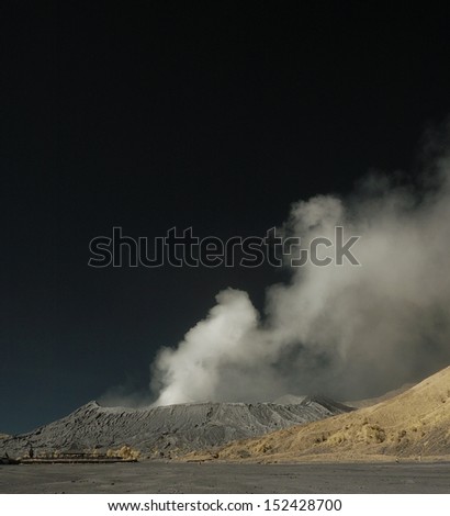 Active vulcanic Bromo mountain. Taken with Infrared modified DSLR at Bromo mountain, Tengger, east Java, Indonesia.