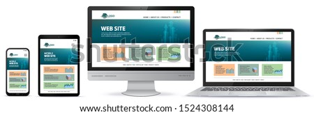 Responsive Website Design With Computer Monitor, Laptop, Tablet PC and Mobile Phone Screen Royalty-Free Stock Photo #1524308144