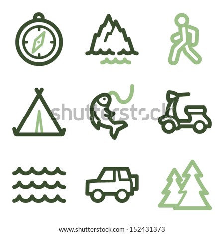 Travel icons set 3, green line contour series