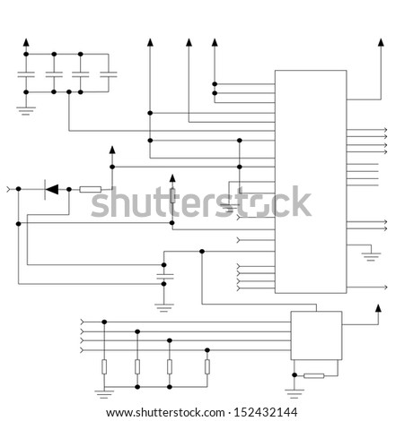 Electronic black and white diagram - technical schematic seamless vector texture