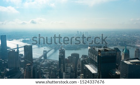 Aerial view of East river, Downtown, Brooklyn in New York City 