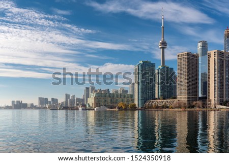 Toronto Skyline with CN Tower over Ontario Lake, Canada