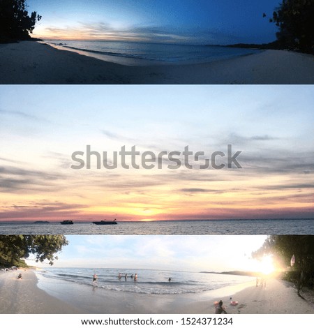 Collage pictures of sunset and sun rise at koh Samed (Samet island), Rayong, Thailand, Southeast Asian. The picture was taken in October 2017.