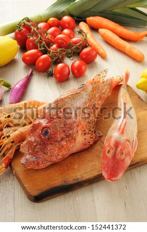 snapper, gurnard and prawns uncooked